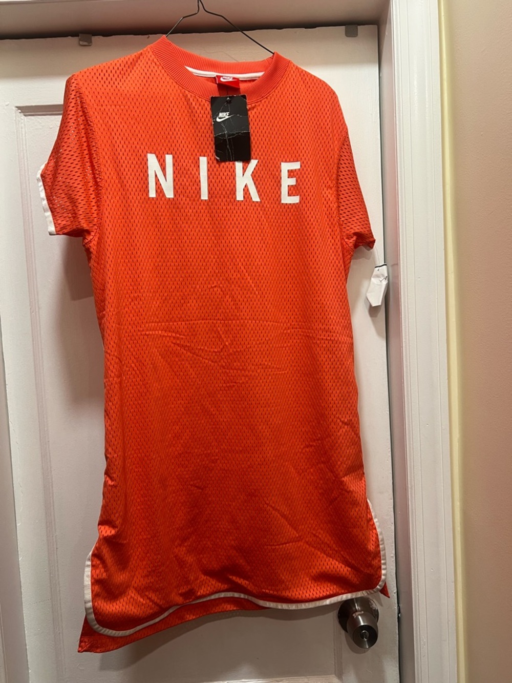 Nike Women’s Orange Mesh Logo Tee Dress with White Trim